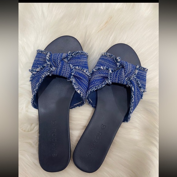 ROTHY'S The Knot BLUE Frayed Slip On Sandals Women’s SIZE 6 - Picture 3 of 4